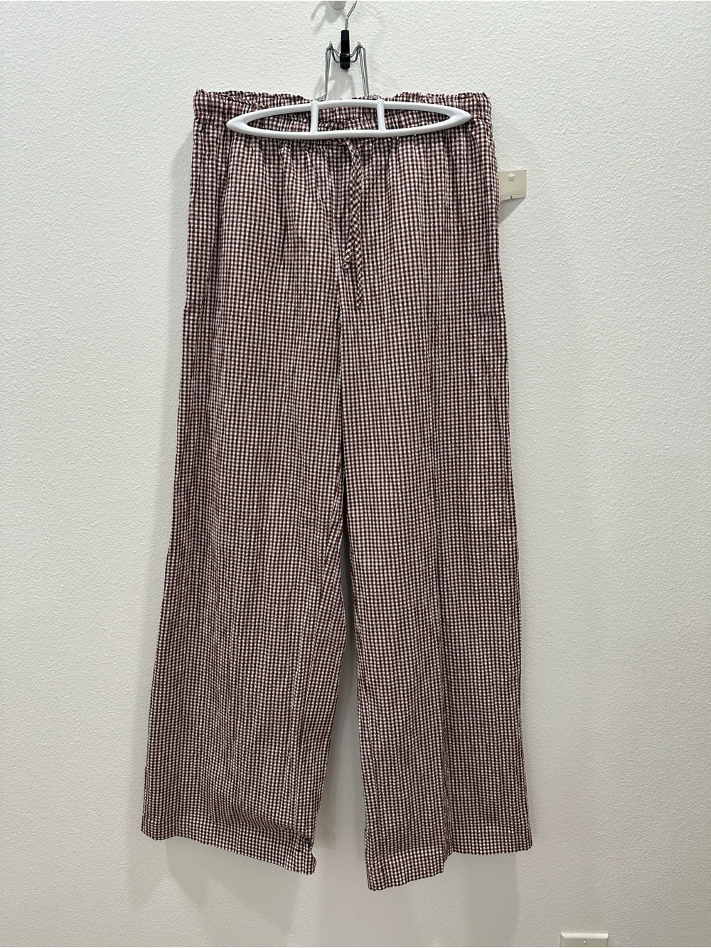 Women’s Target A New Day Brown Check Gingham Drawstring summer Pant small cotton